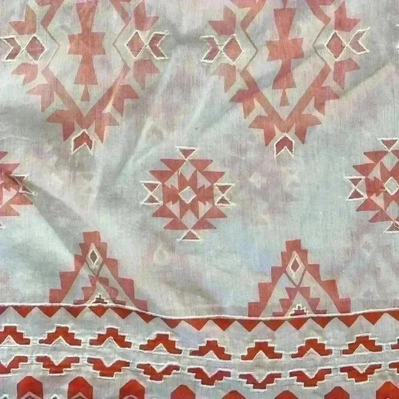 EUC J. Jill Silk Cotton Boho Western Aztec Embroidered Blouse White Coral Small - Picture 3 of 11
